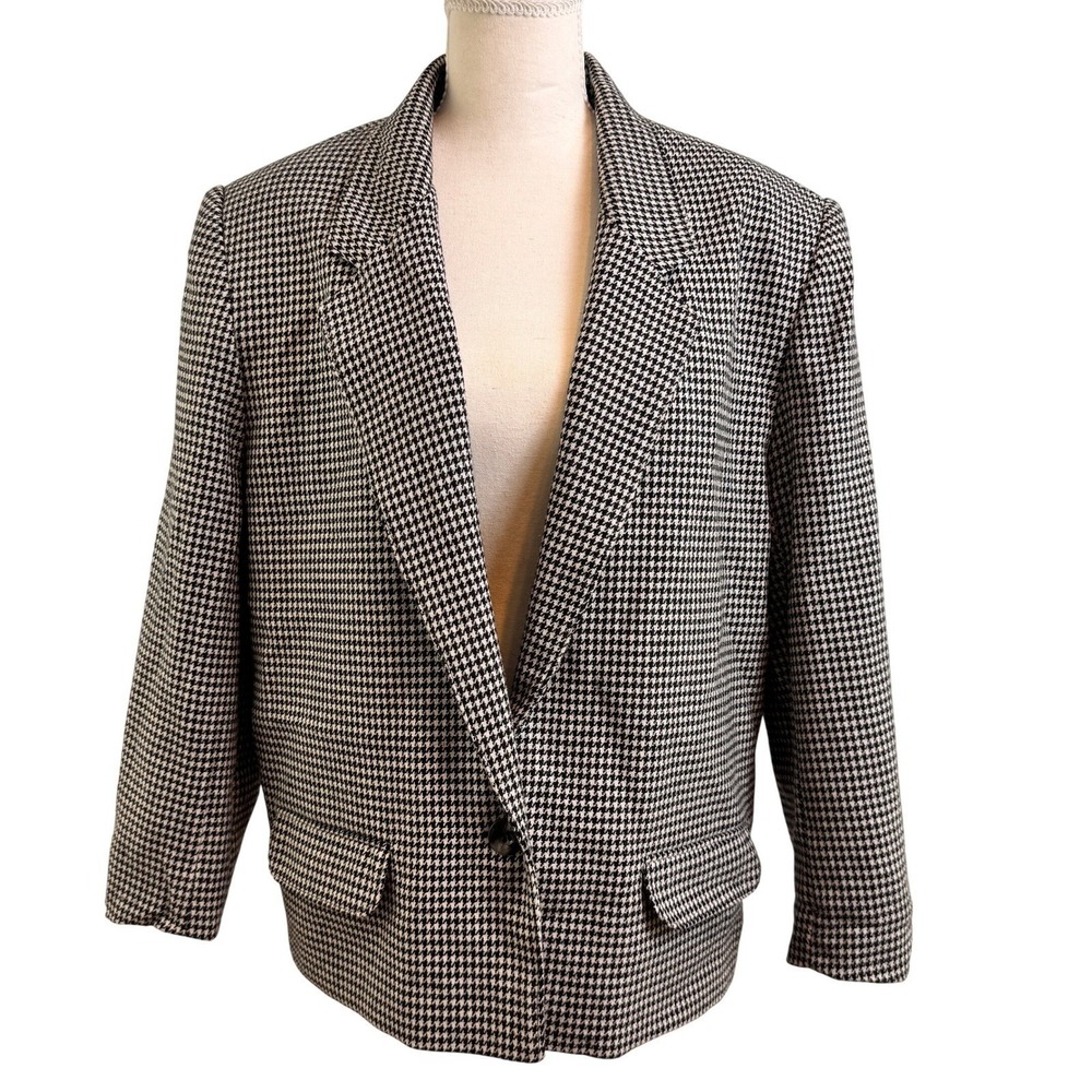 Vintage 90s Alfred Dunner Wool‎ Houndstooth Blazer Womens 16 Academia Heritage